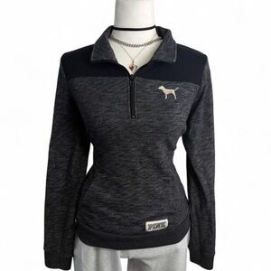 PINK Victoria's Secret grey quarter zip sweatshirt logo pullover S